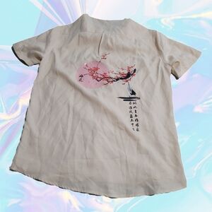 Crane and Blossom cream button down shirt